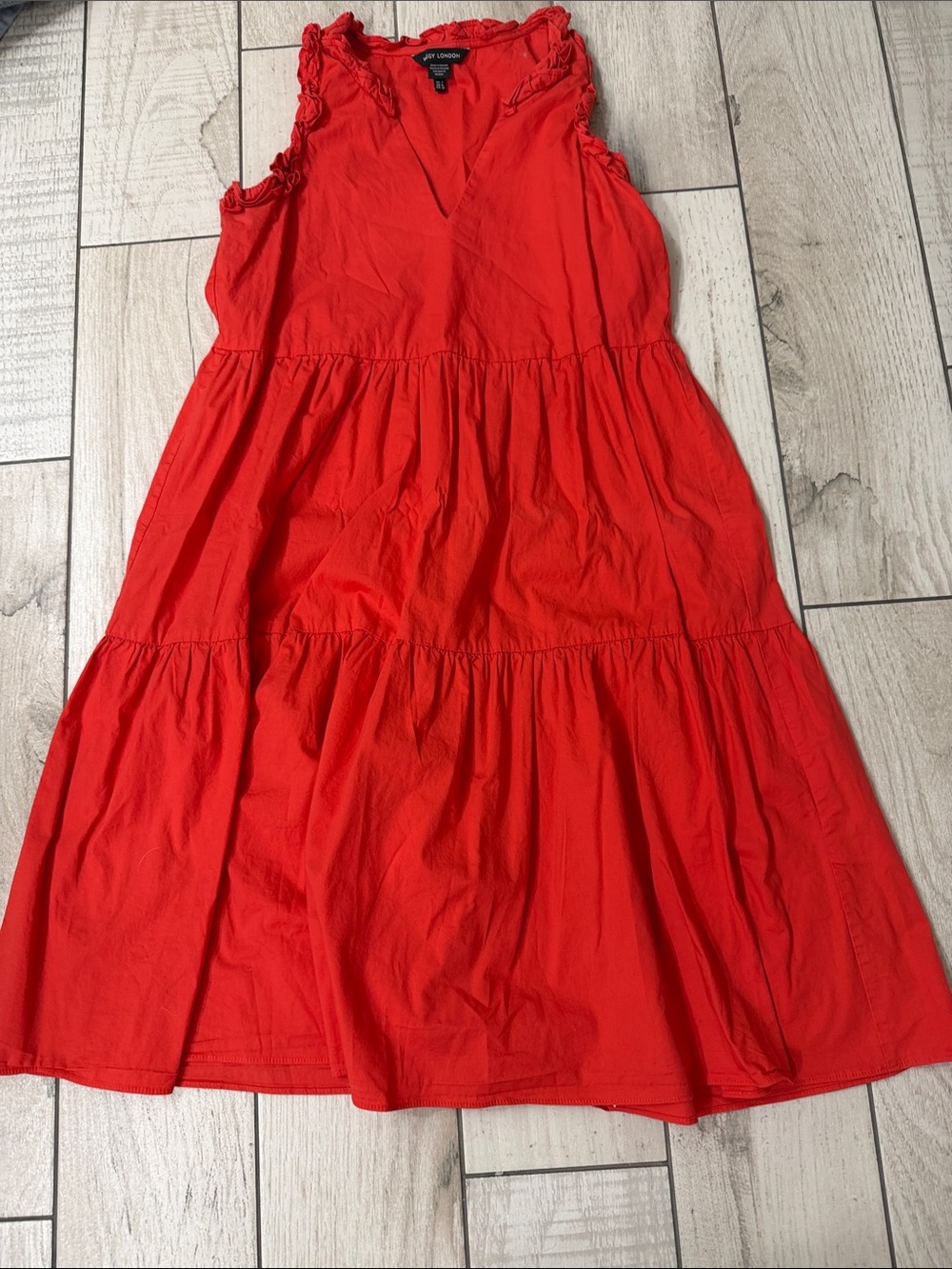 Maggy London Bright Red / Orange tone Ruffle Neck Sundress